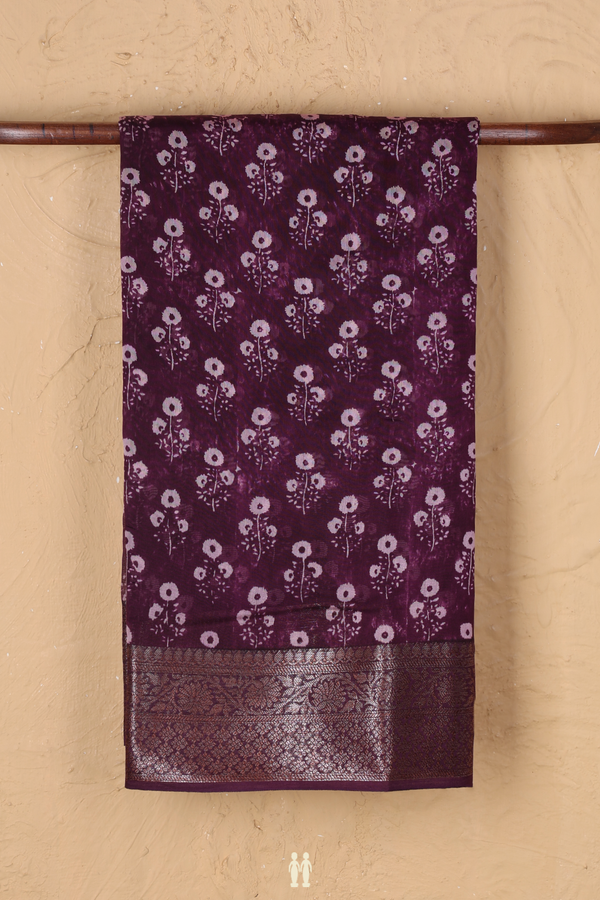 Chanderi Cotton Saree In Purple With Floral Design