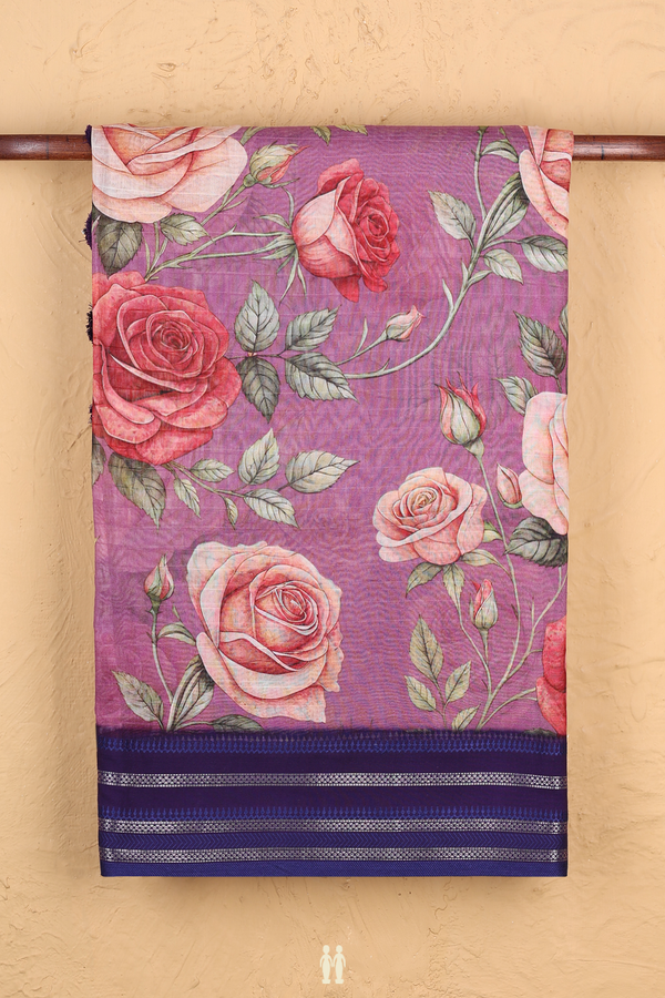 Chanderi Silk Cotton Saree In Purple With Floral Design