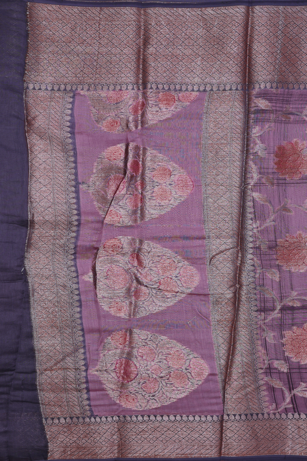 Chanderi Silk Cotton Saree In Purple With Floral Design