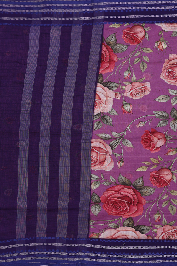 Chanderi Silk Cotton Saree In Purple With Floral Design