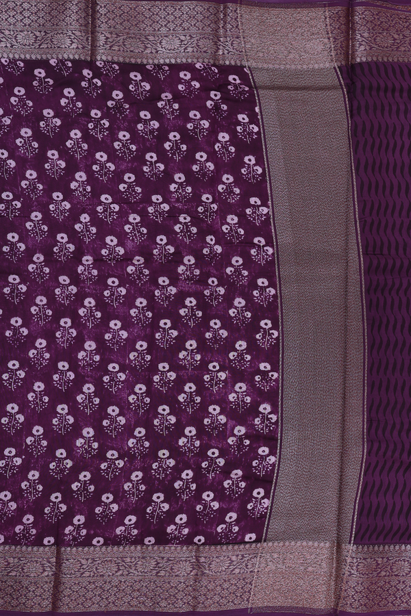 Chanderi Cotton Saree In Purple With Floral Design