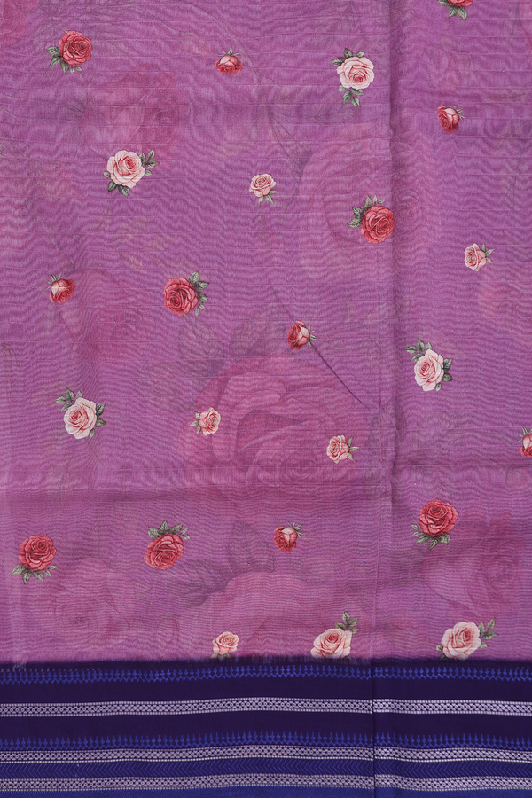 Chanderi Silk Cotton Saree In Purple With Floral Design