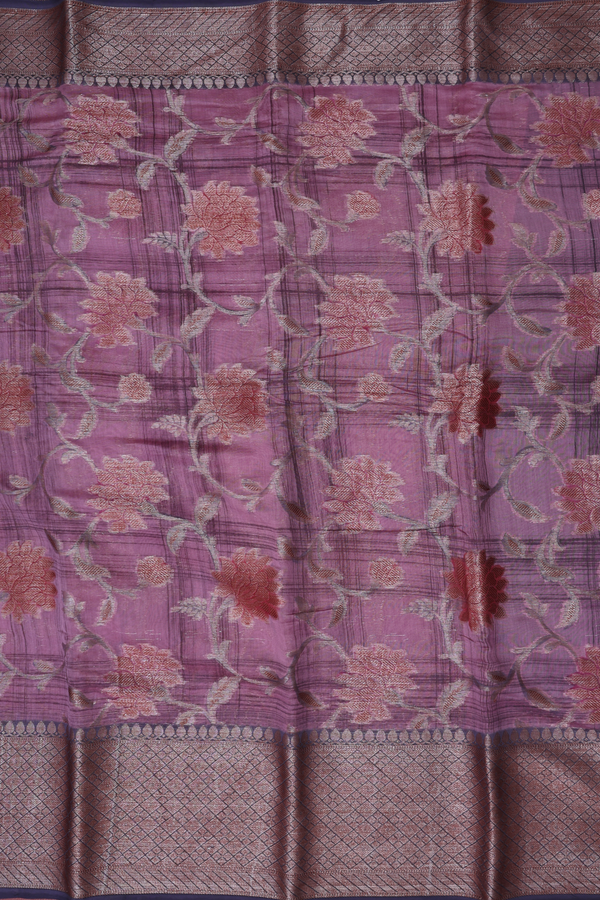 Chanderi Silk Cotton Saree In Purple With Floral Design