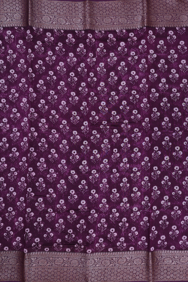 Chanderi Cotton Saree In Purple With Floral Design