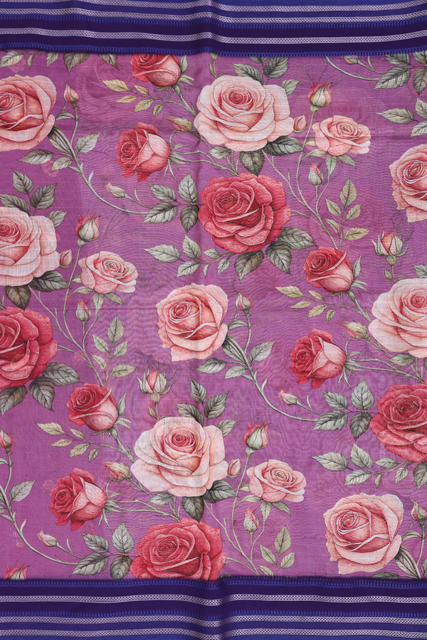 Chanderi Silk Cotton Saree In Purple With Floral Design