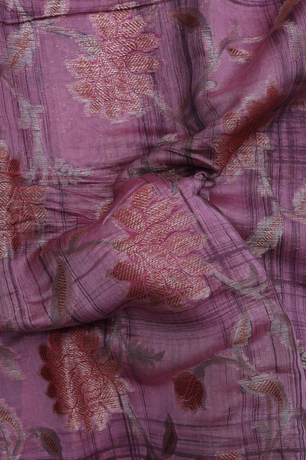 Chanderi Silk Cotton Saree In Purple With Floral Design
