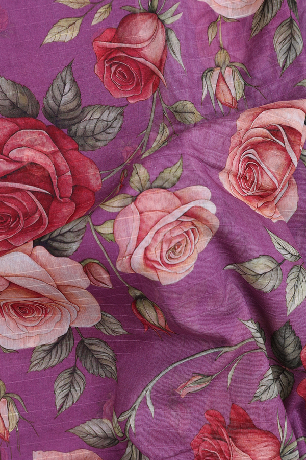 Chanderi Silk Cotton Saree In Purple With Floral Design