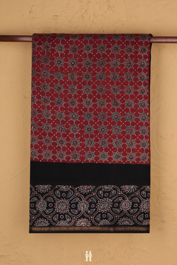Chanderi Silk Cotton Saree In Red With Ajrakh Printed
