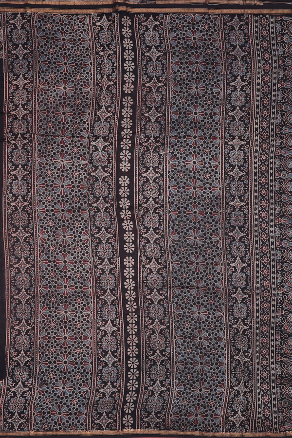 Chanderi Silk Cotton Saree In Red With Ajrakh Printed