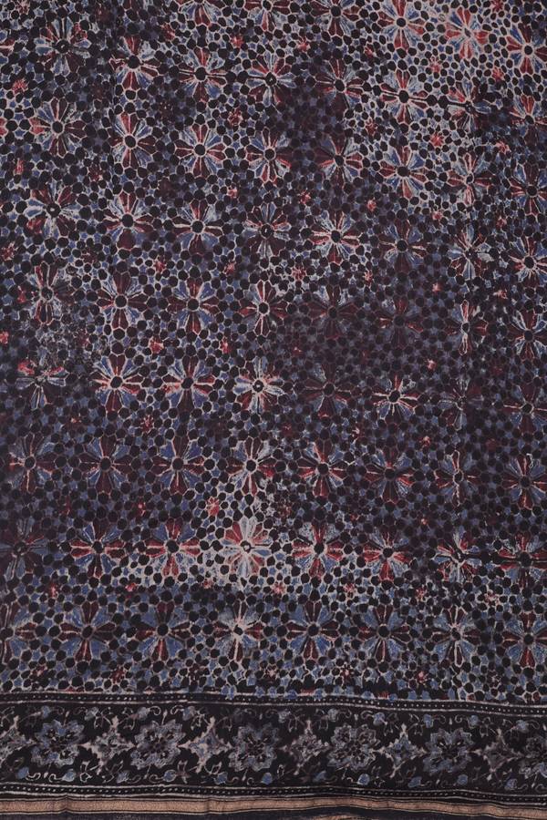 Chanderi Silk Cotton Saree In Red With Ajrakh Printed