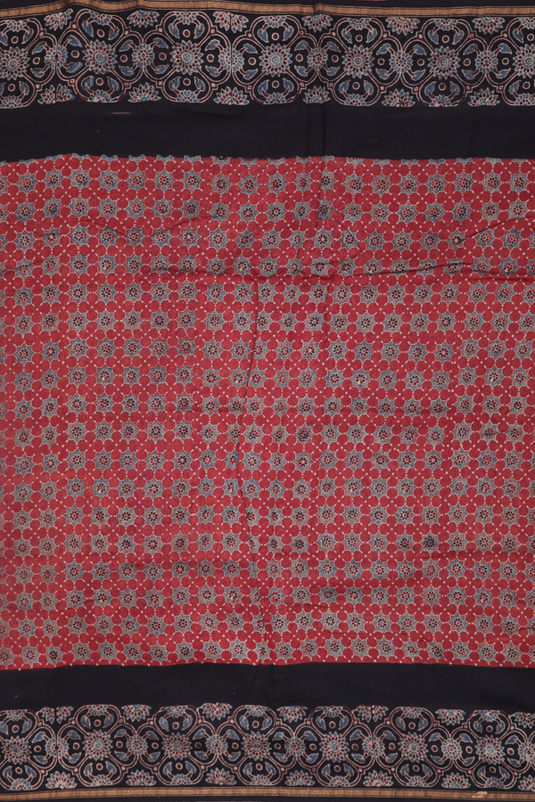Chanderi Silk Cotton Saree In Red With Ajrakh Printed
