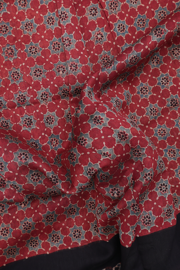 Chanderi Silk Cotton Saree In Red With Ajrakh Printed