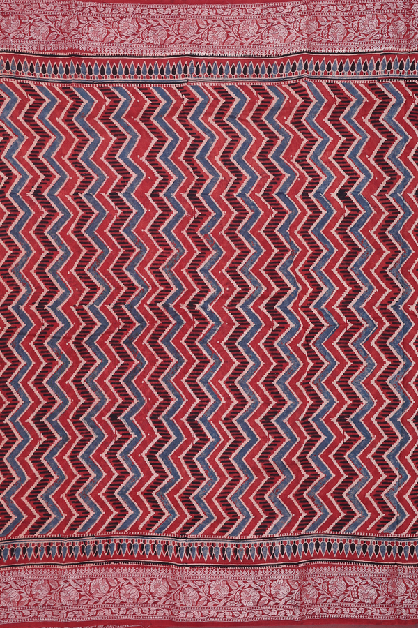 Chanderi Silk Cotton Saree In Red With Chevron Design