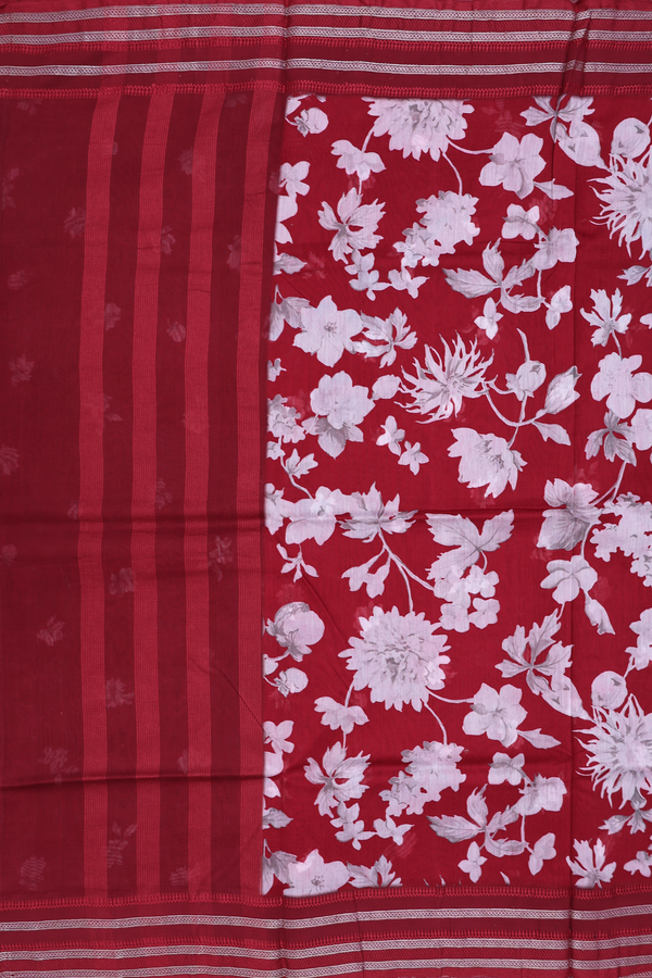 Chanderi Silk Cotton Saree In Red With Floral Design