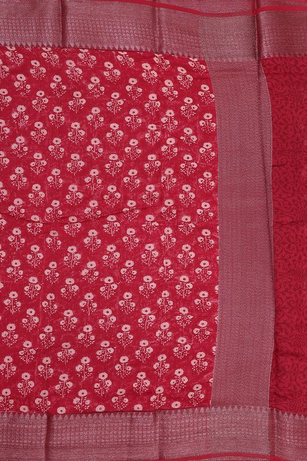Chanderi Cotton Saree In Red With Floral Design