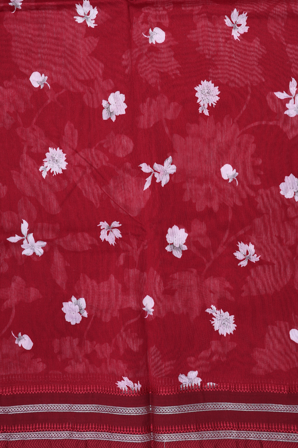 Chanderi Silk Cotton Saree In Red With Floral Design