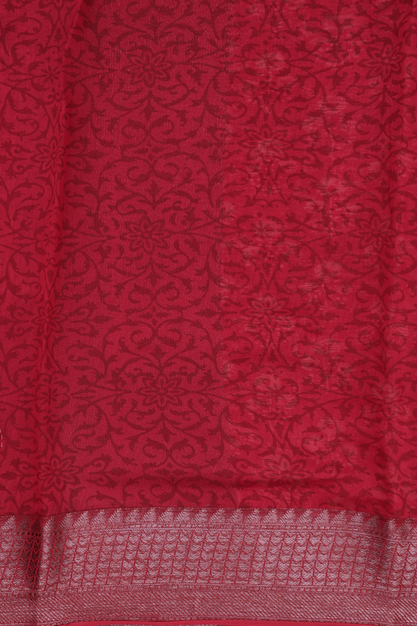 Chanderi Cotton Saree In Red With Floral Design