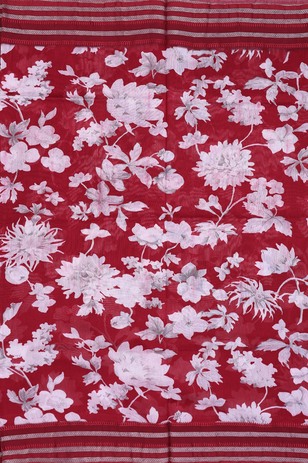 Chanderi Silk Cotton Saree In Red With Floral Design