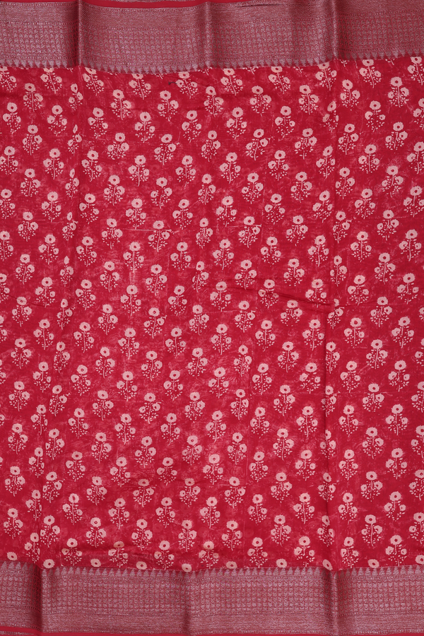Chanderi Cotton Saree In Red With Floral Design