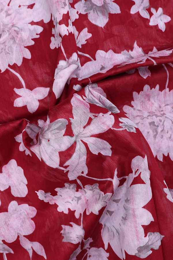 Chanderi Silk Cotton Saree In Red With Floral Design