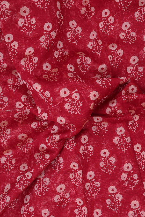 Chanderi Cotton Saree In Red With Floral Design