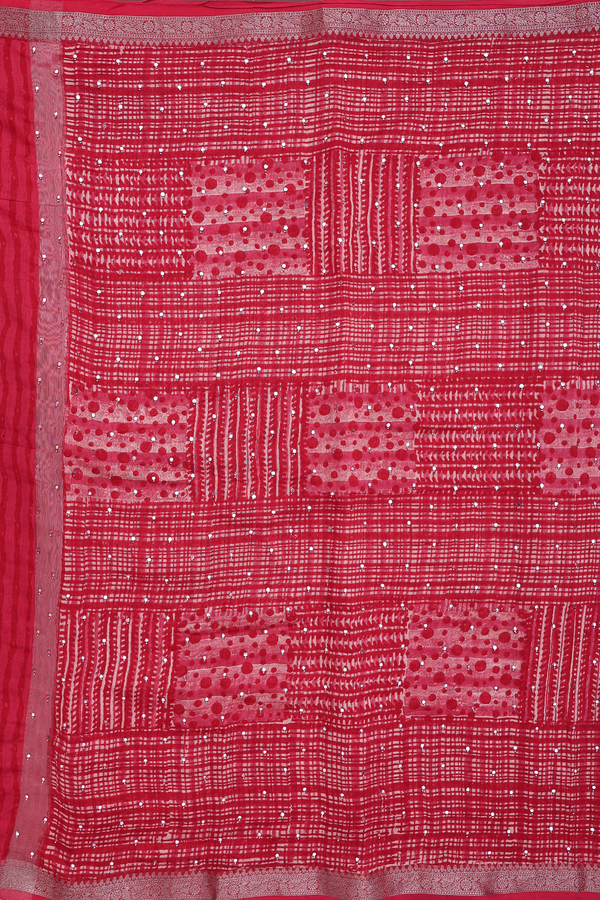 Chanderi Silk Cotton Saree In Red With Mirror Work Buttis