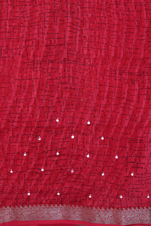 Chanderi Silk Cotton Saree In Red With Mirror Work Buttis
