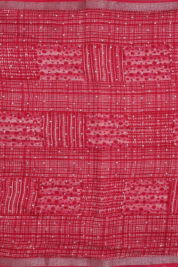 Chanderi Silk Cotton Saree In Red With Mirror Work Buttis