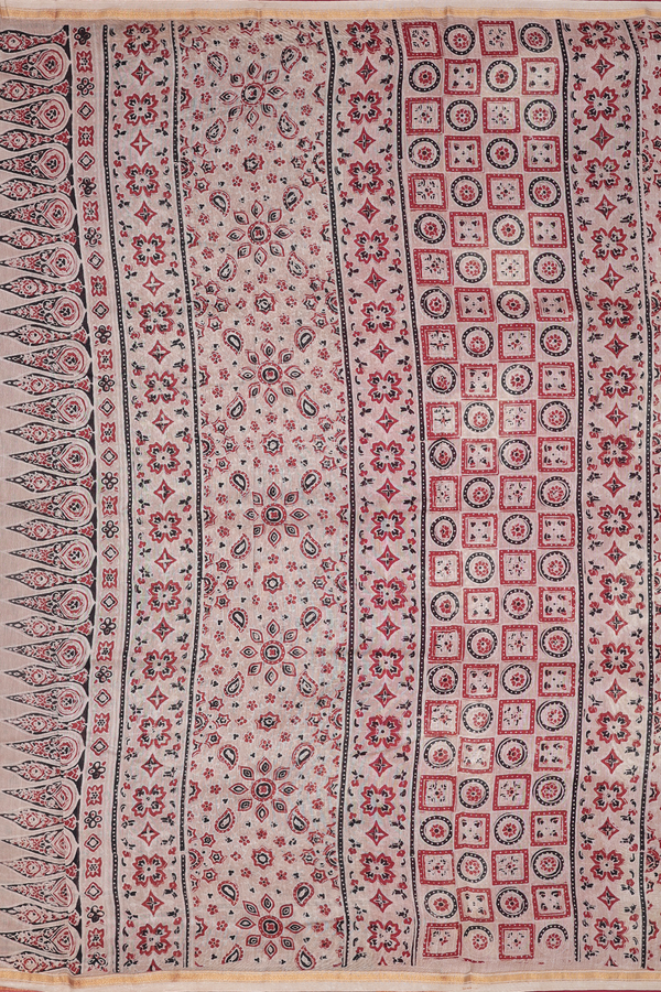 Chanderi Silk Cotton Saree In Red With Printed Design