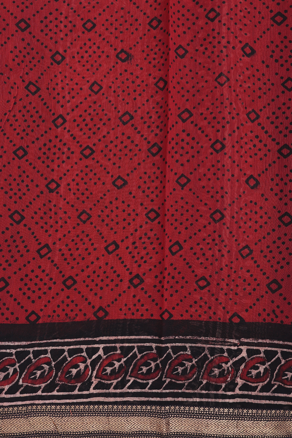 Chanderi Silk Cotton Saree In Red With Printed Design