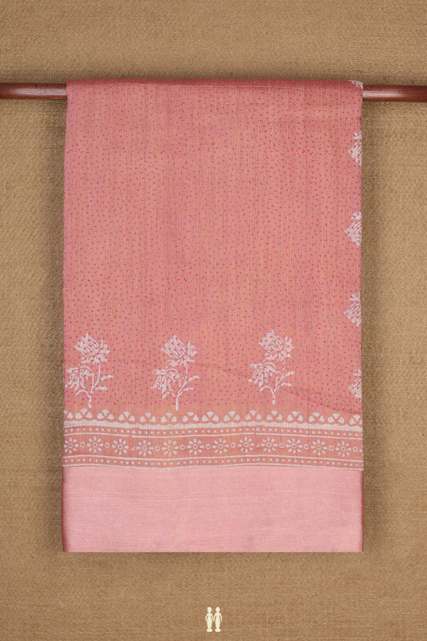 Chanderi Silk Cotton Saree In Rose Gold With Floral Printed