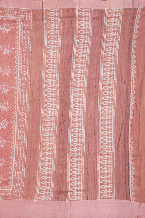 Chanderi Silk Cotton Saree In Rose Gold With Floral Printed