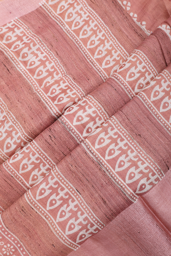Chanderi Silk Cotton Saree In Rose Gold With Floral Printed