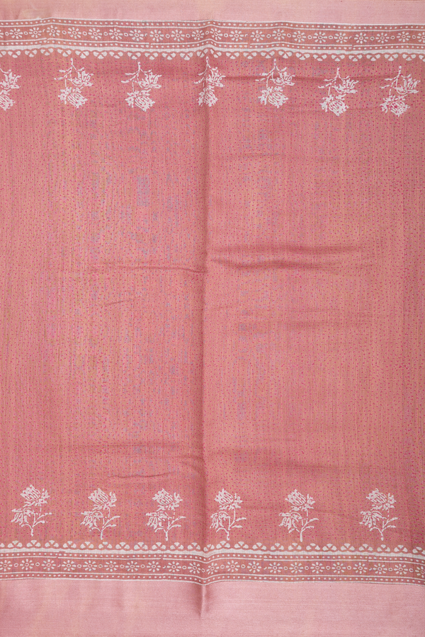 Chanderi Silk Cotton Saree In Rose Gold With Floral Printed