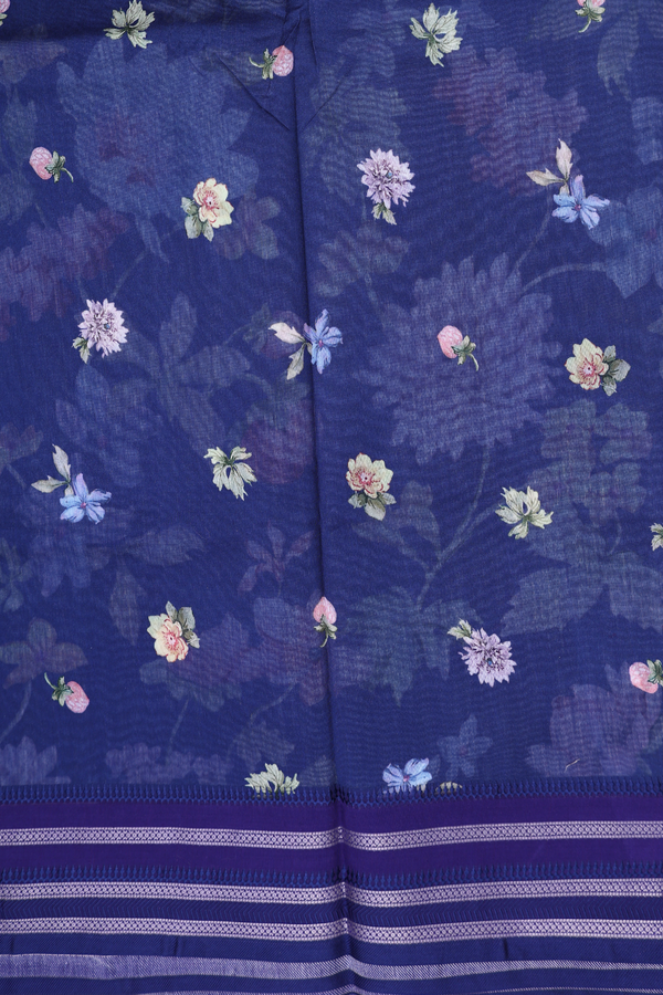 Chanderi Silk Cotton Saree In Royal Blue With Floral Design