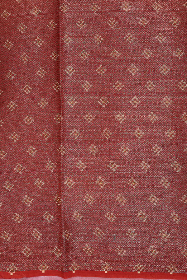 Chanderi Silk Cotton Saree In Rust Red With Floral Design