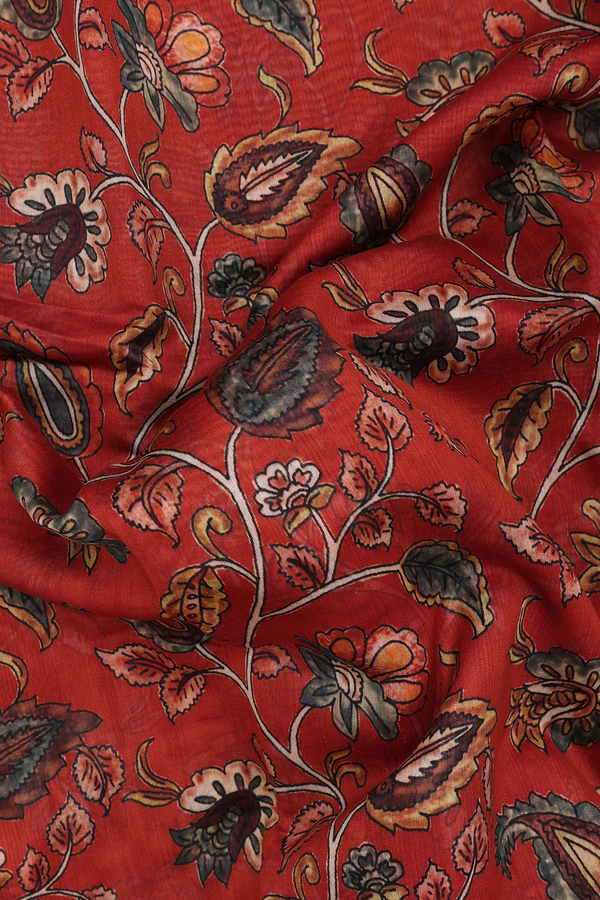 Chanderi Silk Cotton Saree In Rust Red With Floral Design