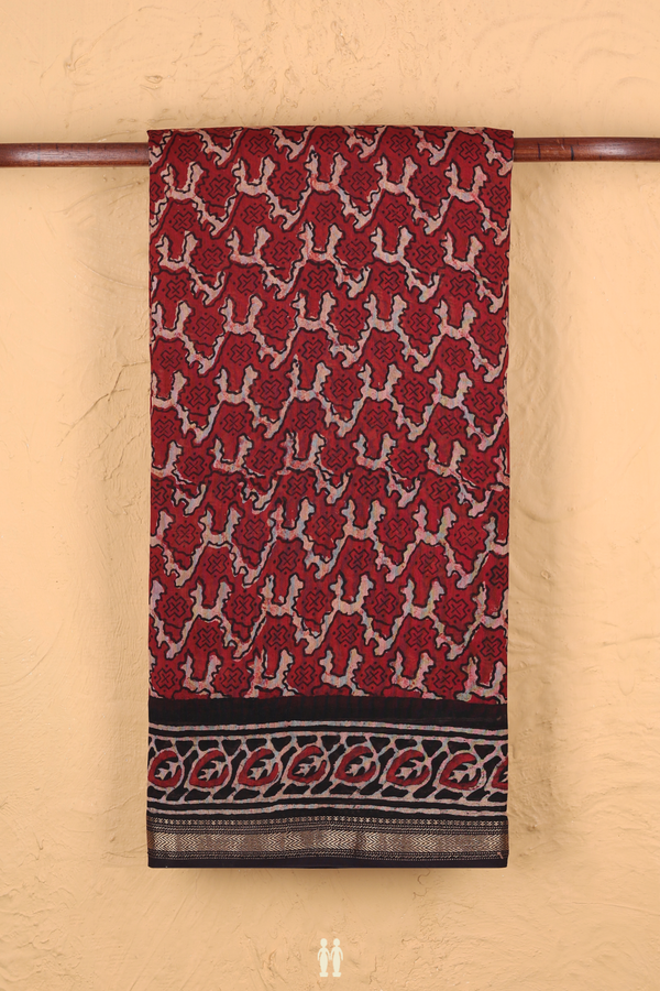 Chanderi Silk Cotton Saree In Rust Red With Printed Design