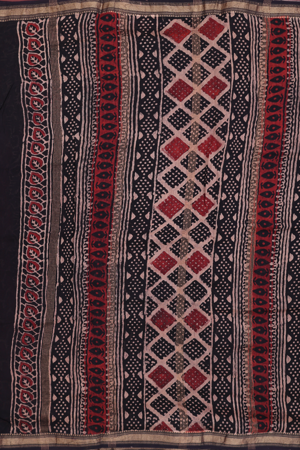 Chanderi Silk Cotton Saree In Rust Red With Printed Design