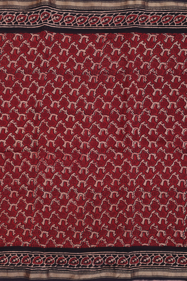 Chanderi Silk Cotton Saree In Rust Red With Printed Design