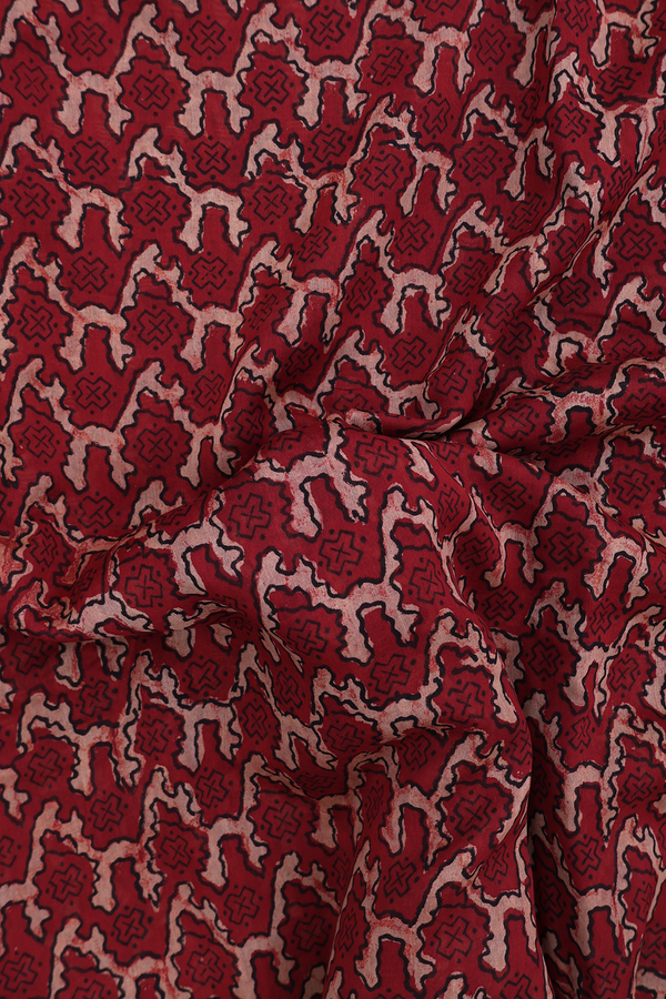 Chanderi Silk Cotton Saree In Rust Red With Printed Design