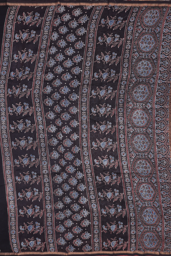 Chanderi Silk Cotton Saree In Space Blue With Floral Design