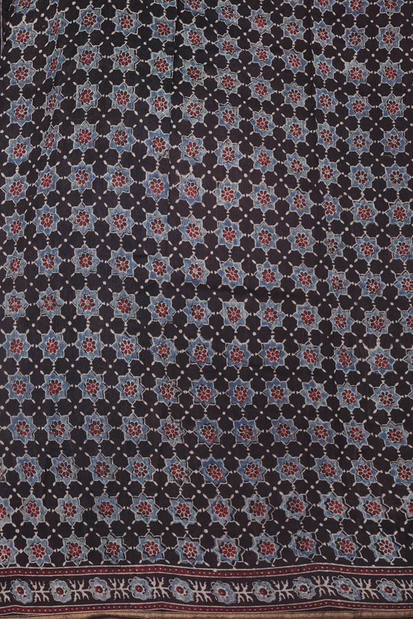 Chanderi Silk Cotton Saree In Space Blue With Floral Design