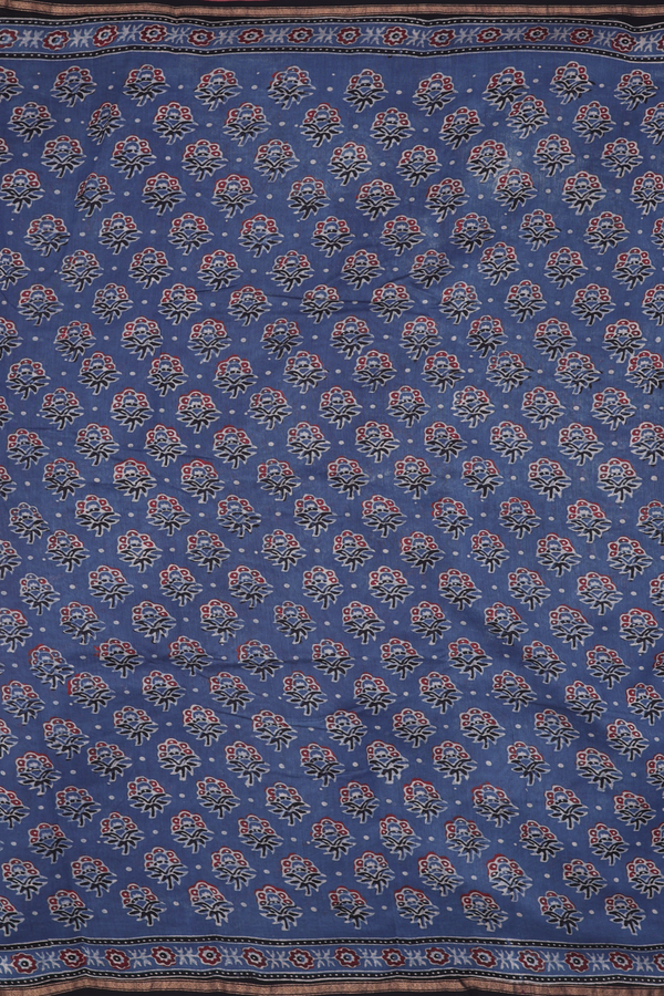 Chanderi Silk Cotton Saree In Space Blue With Floral Design