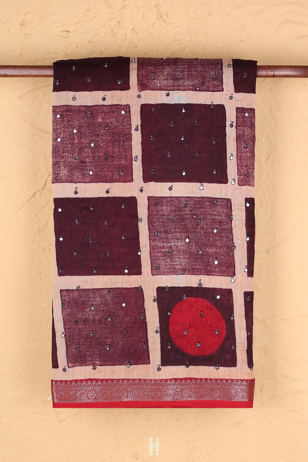 Chanderi Silk Cotton Saree In Tan Brown With Mirror Work Buttis