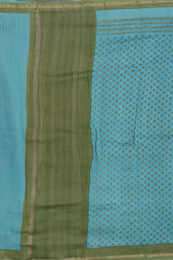 Chanderi Silk Cotton Saree In Turkish Blue With Floral Design