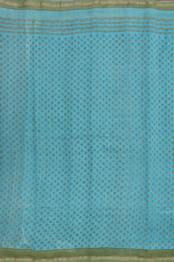 Chanderi Silk Cotton Saree In Turkish Blue With Floral Design