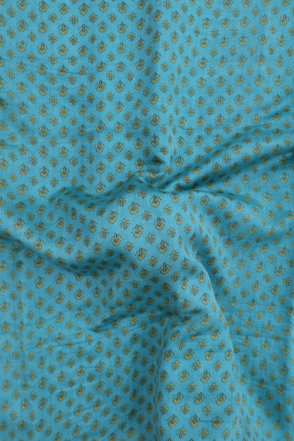 Chanderi Silk Cotton Saree In Turkish Blue With Floral Design