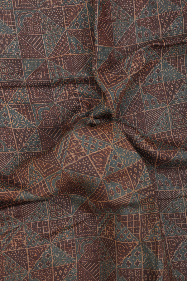 Chanderi Silk Cotton Saree In Walnut Brown With Ajrakh Print