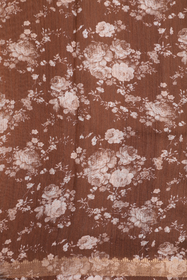 Chanderi Silk Cotton Saree In Walnut Brown With Floral Print